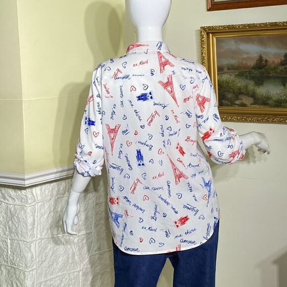 Karl Lagerfeld Paris Amour Red White &Blue Button Down Shirt - Picture 9 of 14
